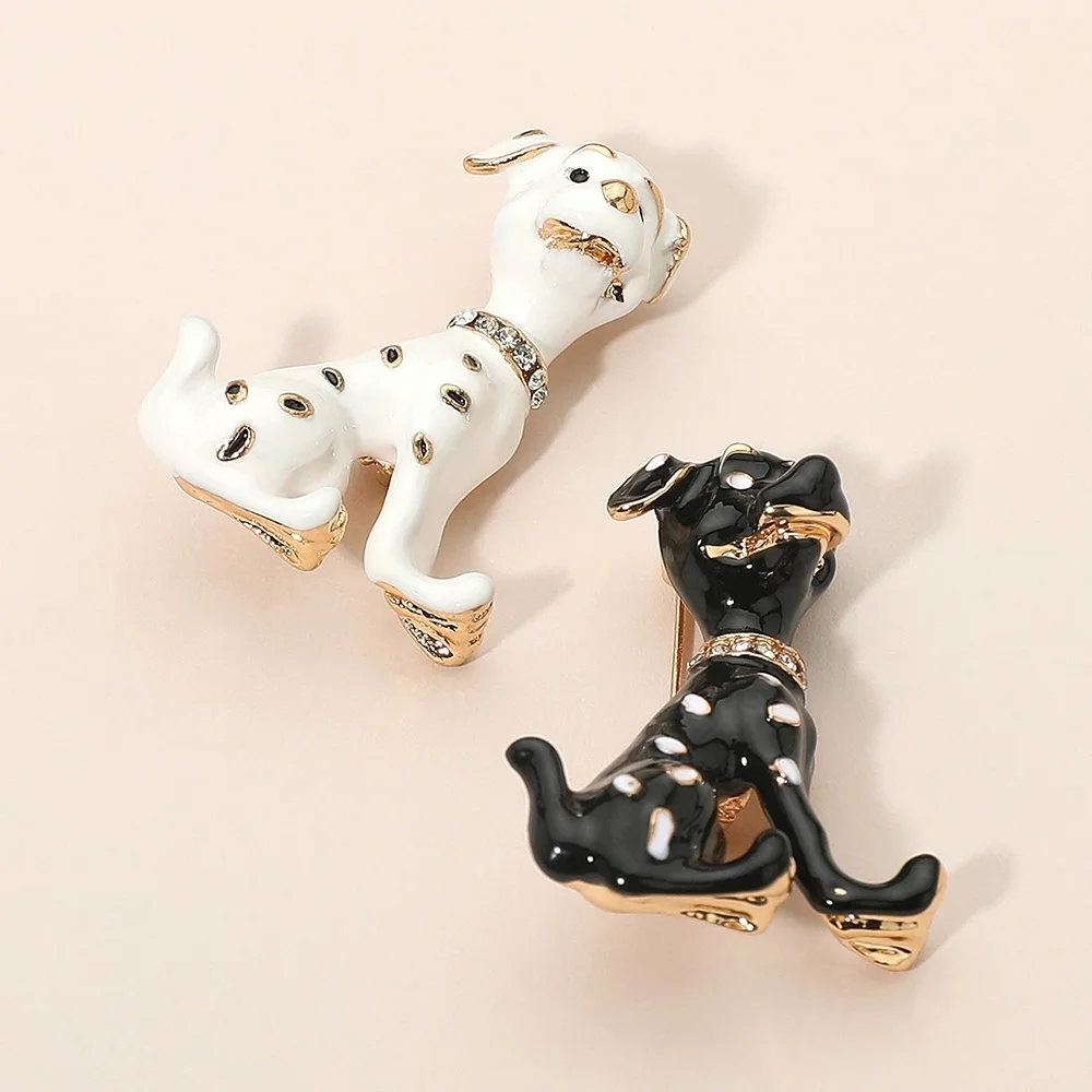 White Dalmation Dog Puppy Rhinestone Crystal 1.5 Inch Brooch Pin Gold Accessory
